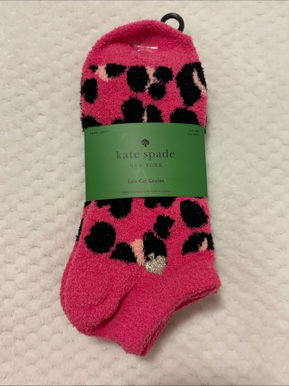Kate Spade Pink and Black Leopard Low Cut Cozy Socks - 3 Pairs Shoe Size 4-10